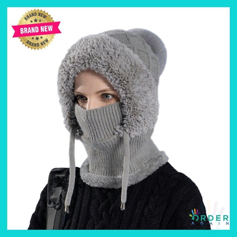4-in-1 Knitted Balaclava Hat Scarf Mask Windproof Winter Beanie Chic